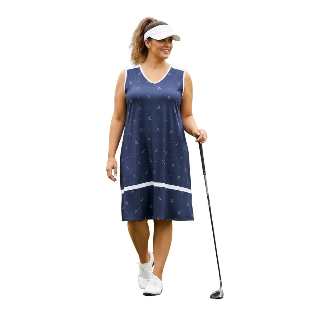 Lillie Green Navy Blue Golf Club Print Active Dress 3X NWT UPF 50 block Pockets